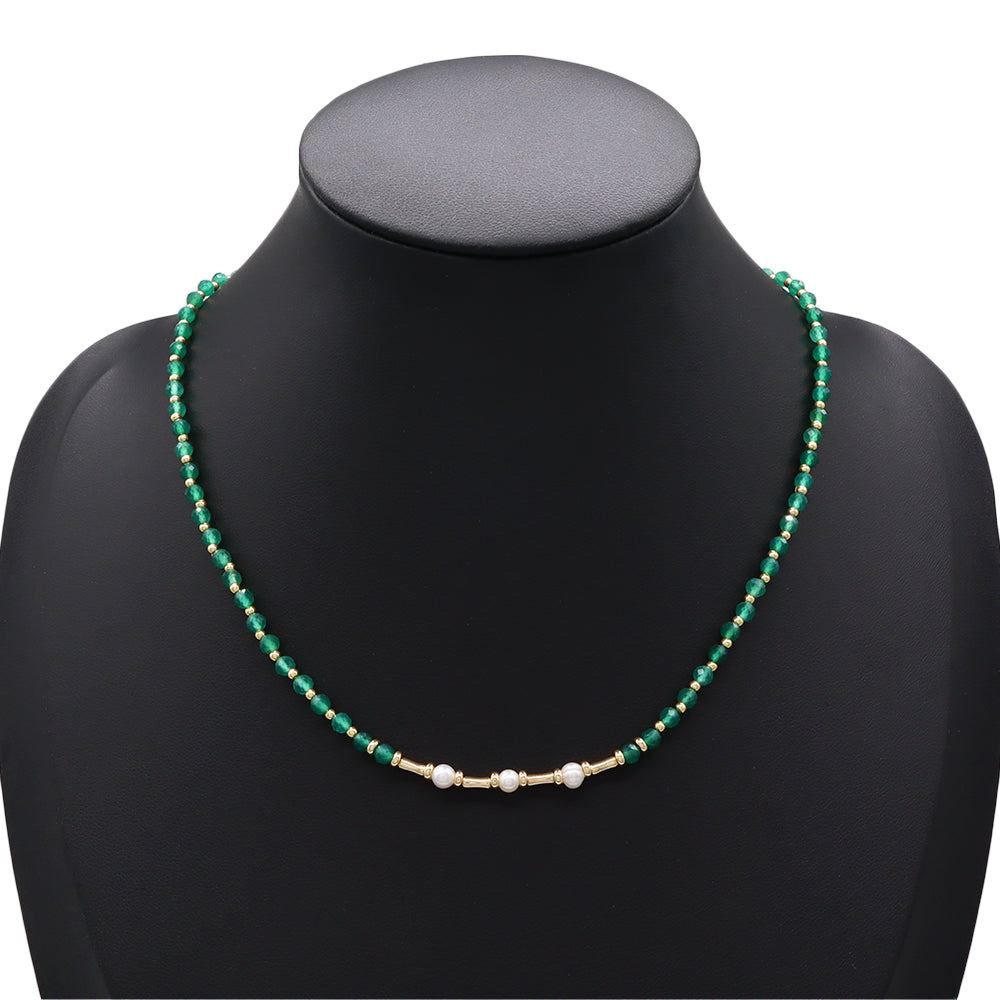Handmade Customizable Natural Stone Beads Necklace With Fresh Water Pearl