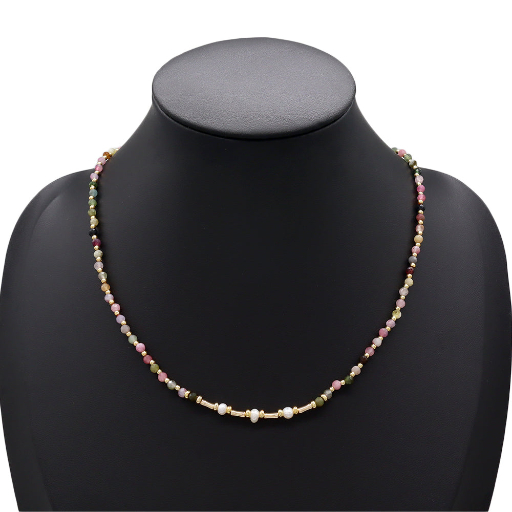 Handmade Customizable Natural Stone Beads Necklace With Fresh Water Pearl