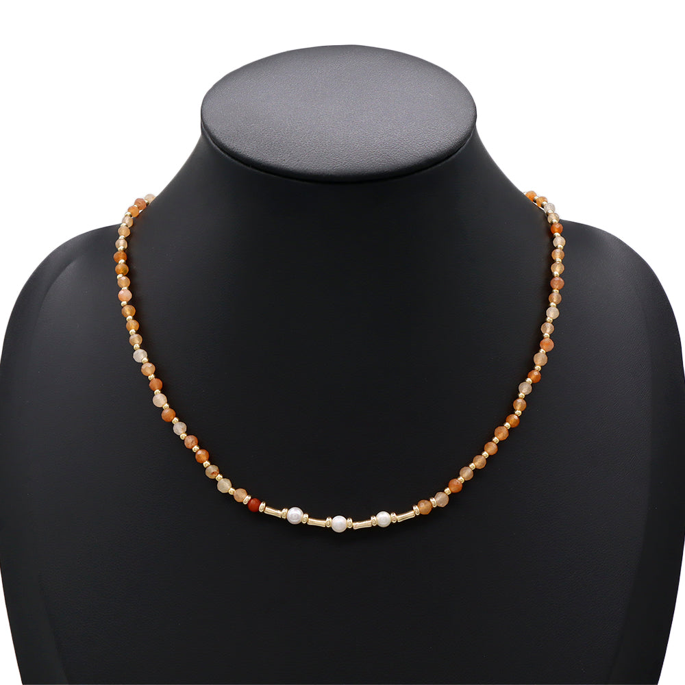 Handmade Customizable Natural Stone Beads Necklace With Fresh Water Pearl