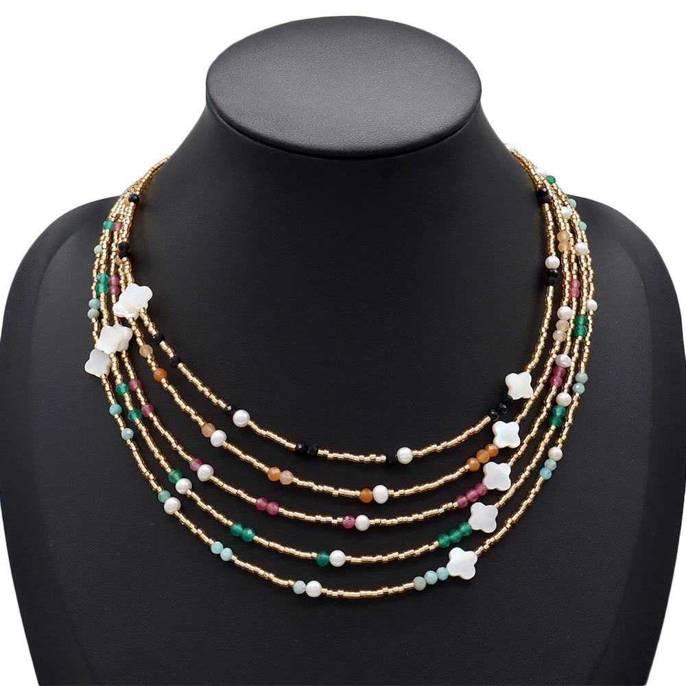 Handmade Customizable Miyuki Beads Necklace With Natural Stone Beads Fresh Water Pearl Shell Charm