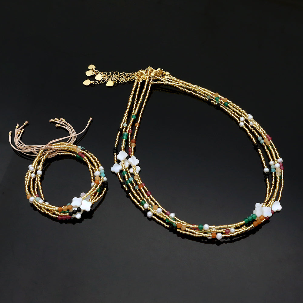Handmade Customizable Miyuki Beads Necklace With Natural Stone Beads Fresh Water Pearl Shell Charm