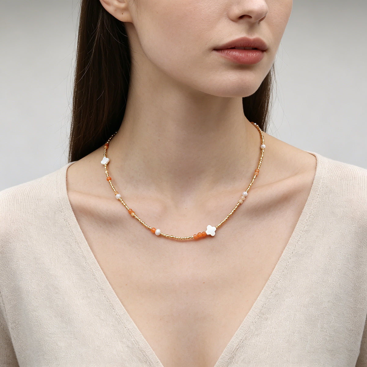 Handmade Customizable Miyuki Beads Necklace With Natural Stone Beads Fresh Water Pearl Shell Charm