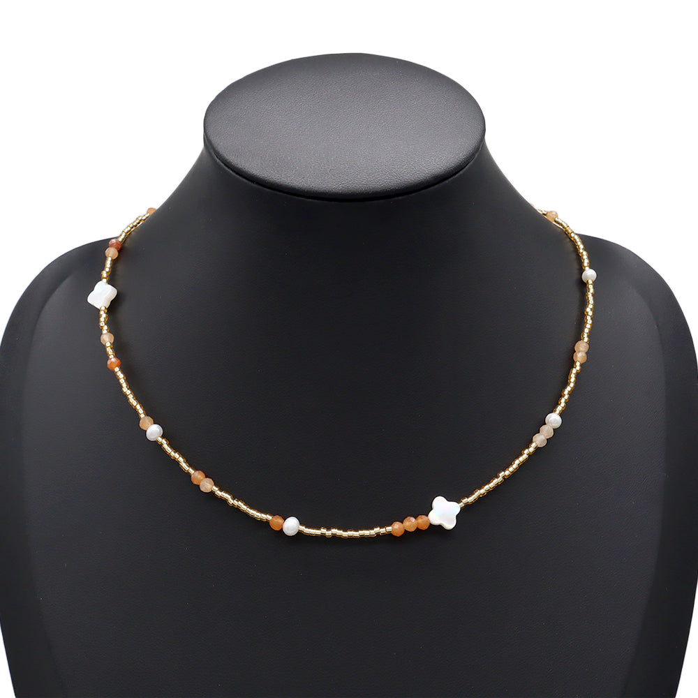 Handmade Customizable Miyuki Beads Necklace With Natural Stone Beads Fresh Water Pearl Shell Charm