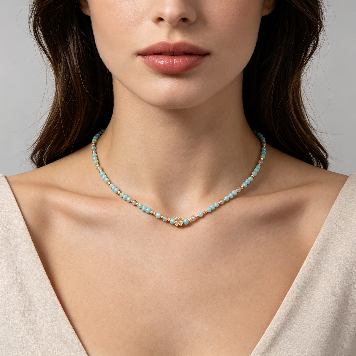 Handmade Customizable Blue Natural Stone Beads Necklace