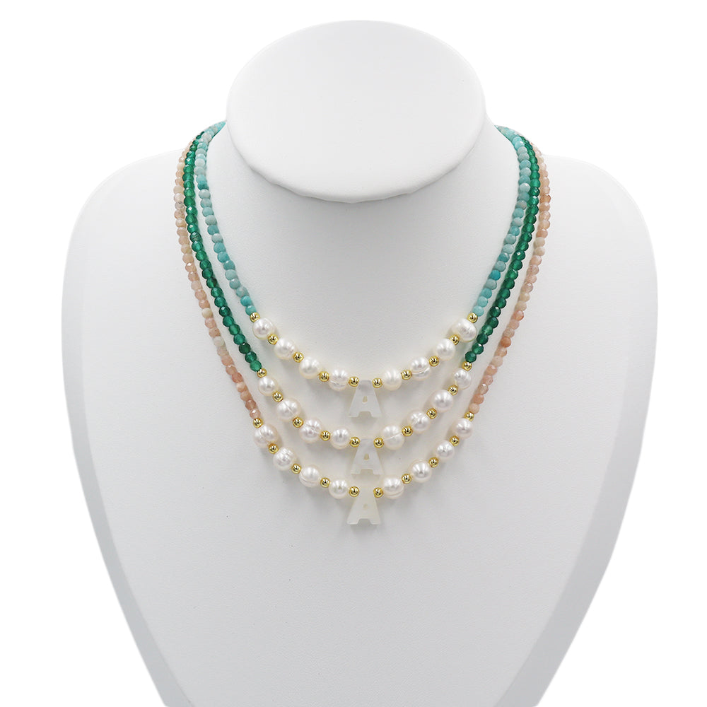 Handmade Customizable Natural Stone Beads Necklace With Fresh Water Pearl