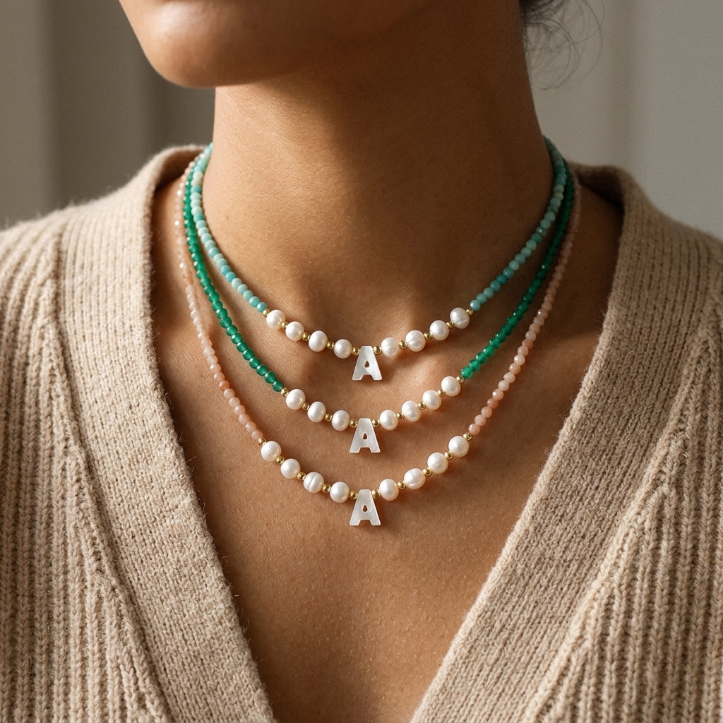 Handmade Customizable Natural Stone Beads Necklace With Fresh Water Pearl
