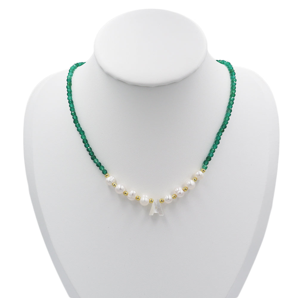Handmade Customizable Natural Stone Beads Necklace With Fresh Water Pearl