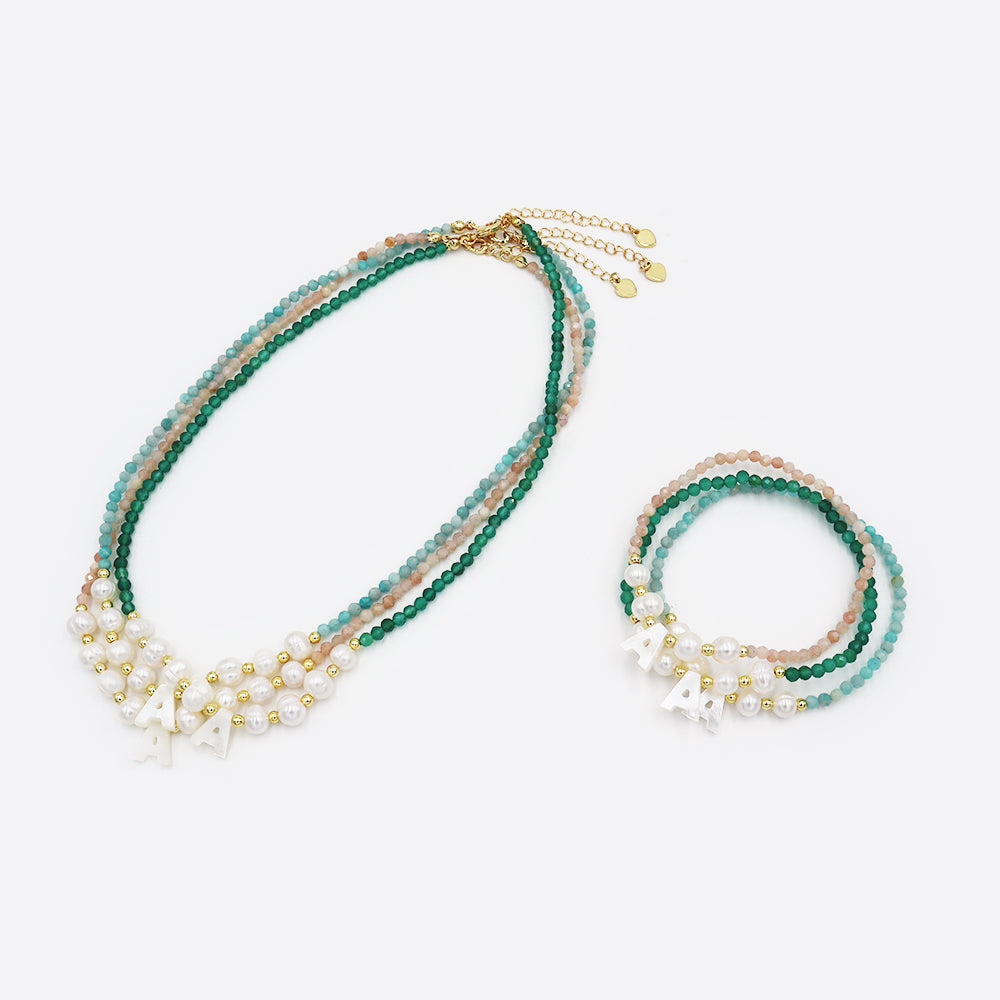 Handmade Customizable Natural Stone Beads Bracelet With Fresh Water Pearl Shell Charm