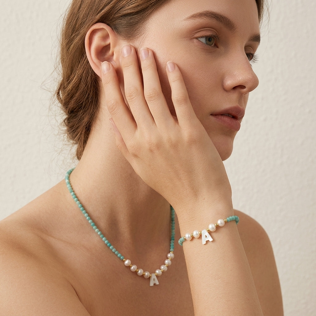 Handmade Customizable Natural Stone Beads Necklace With Fresh Water Pearl