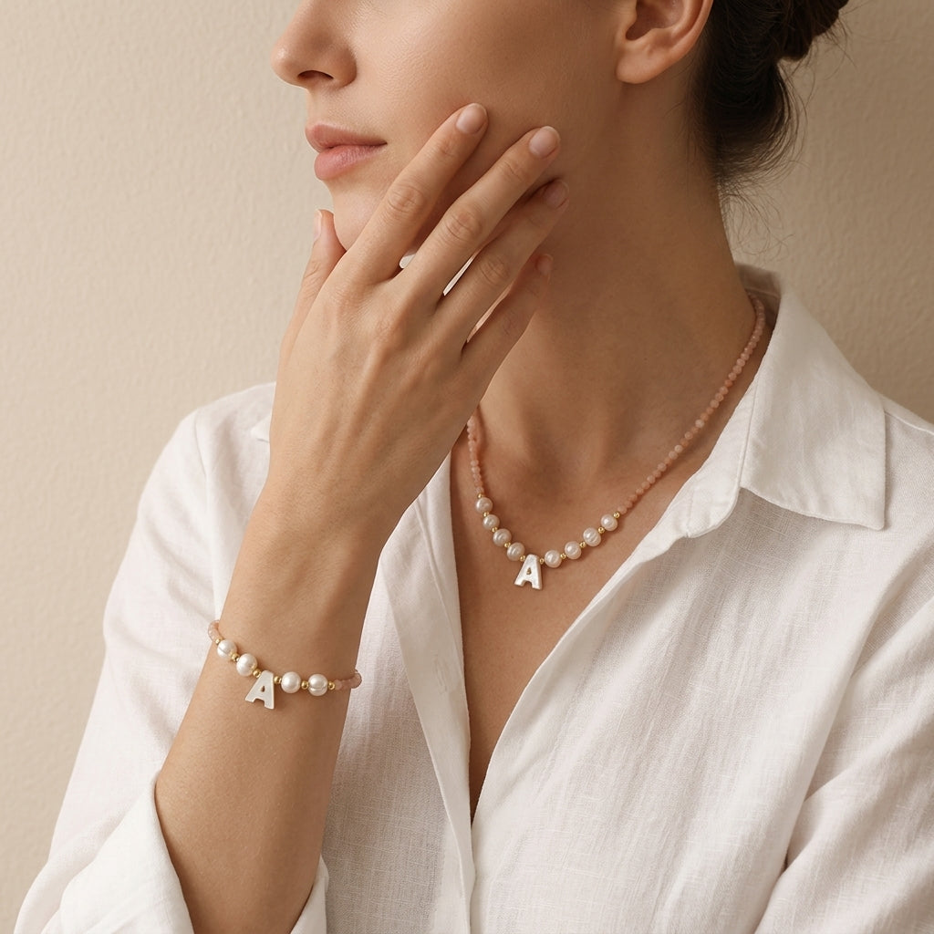 Handmade Customizable Natural Stone Beads Necklace With Fresh Water Pearl