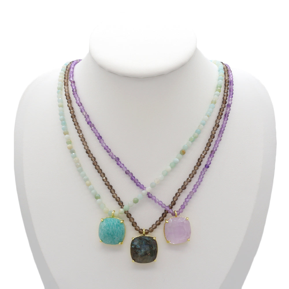 Handmade Customizable Natural Stone Beads Necklace With Natural Stone Pendant