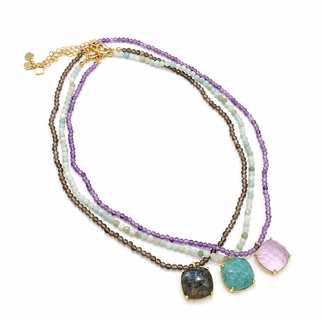 Handmade Customizable Natural Stone Beads Necklace With Natural Stone Pendant