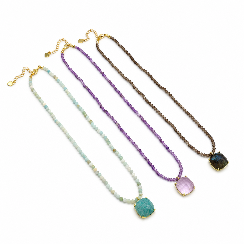 Handmade Customizable Natural Stone Beads Necklace With Natural Stone Pendant