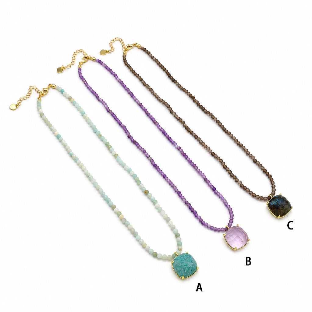 Handmade Customizable Natural Stone Beads Necklace With Natural Stone Pendant