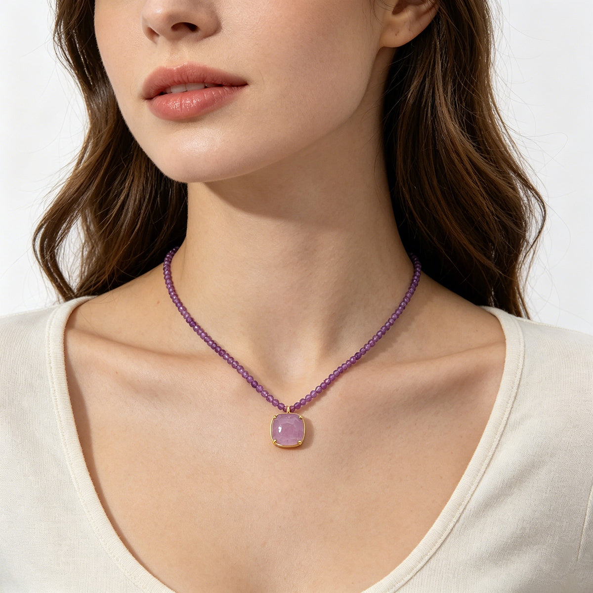 Handmade Customizable Natural Stone Beads Necklace With Natural Stone Pendant