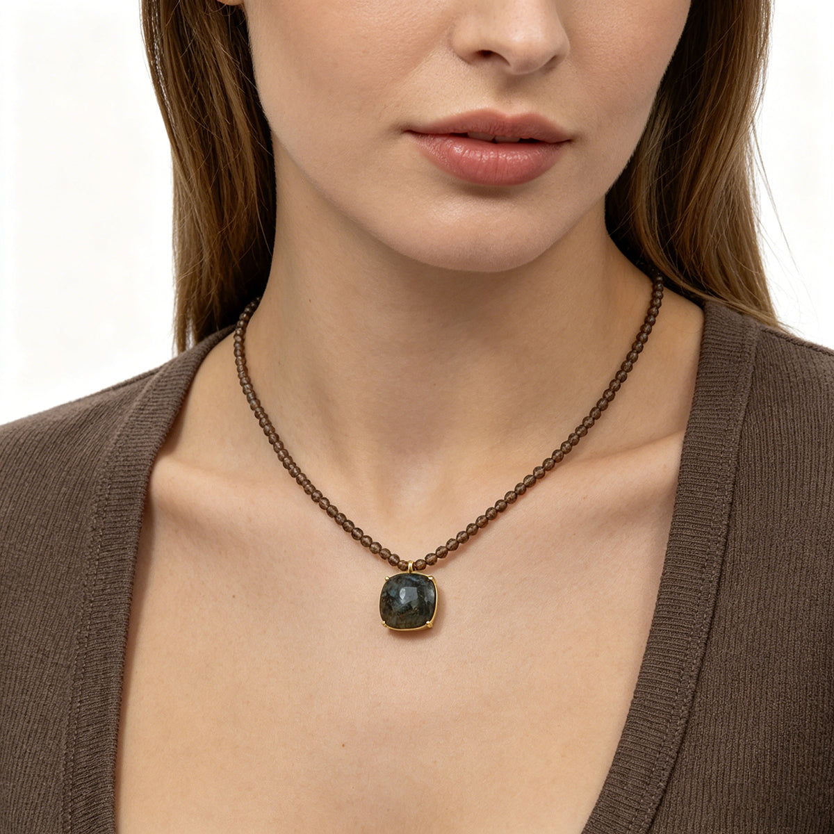 Handmade Customizable Natural Stone Beads Necklace With Natural Stone Pendant