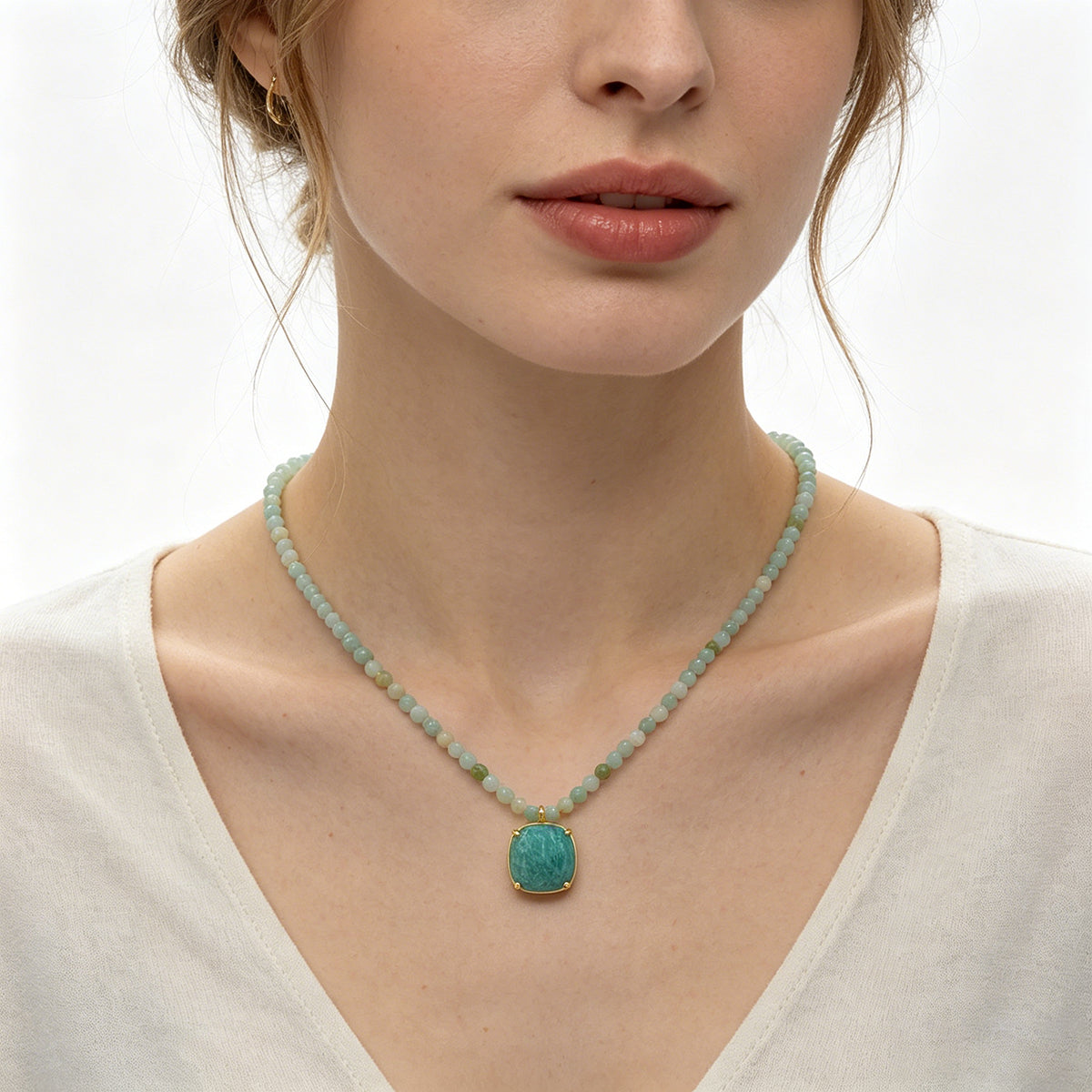 Handmade Customizable Natural Stone Beads Necklace With Natural Stone Pendant