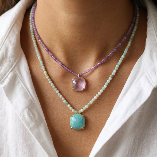 Handmade Customizable Natural Stone Beads Necklace With Natural Stone Pendant
