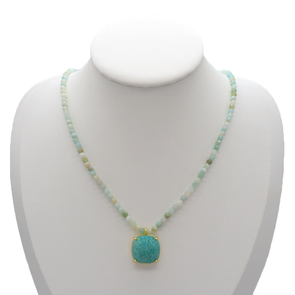 Handmade Customizable Natural Stone Beads Necklace With Natural Stone Pendant