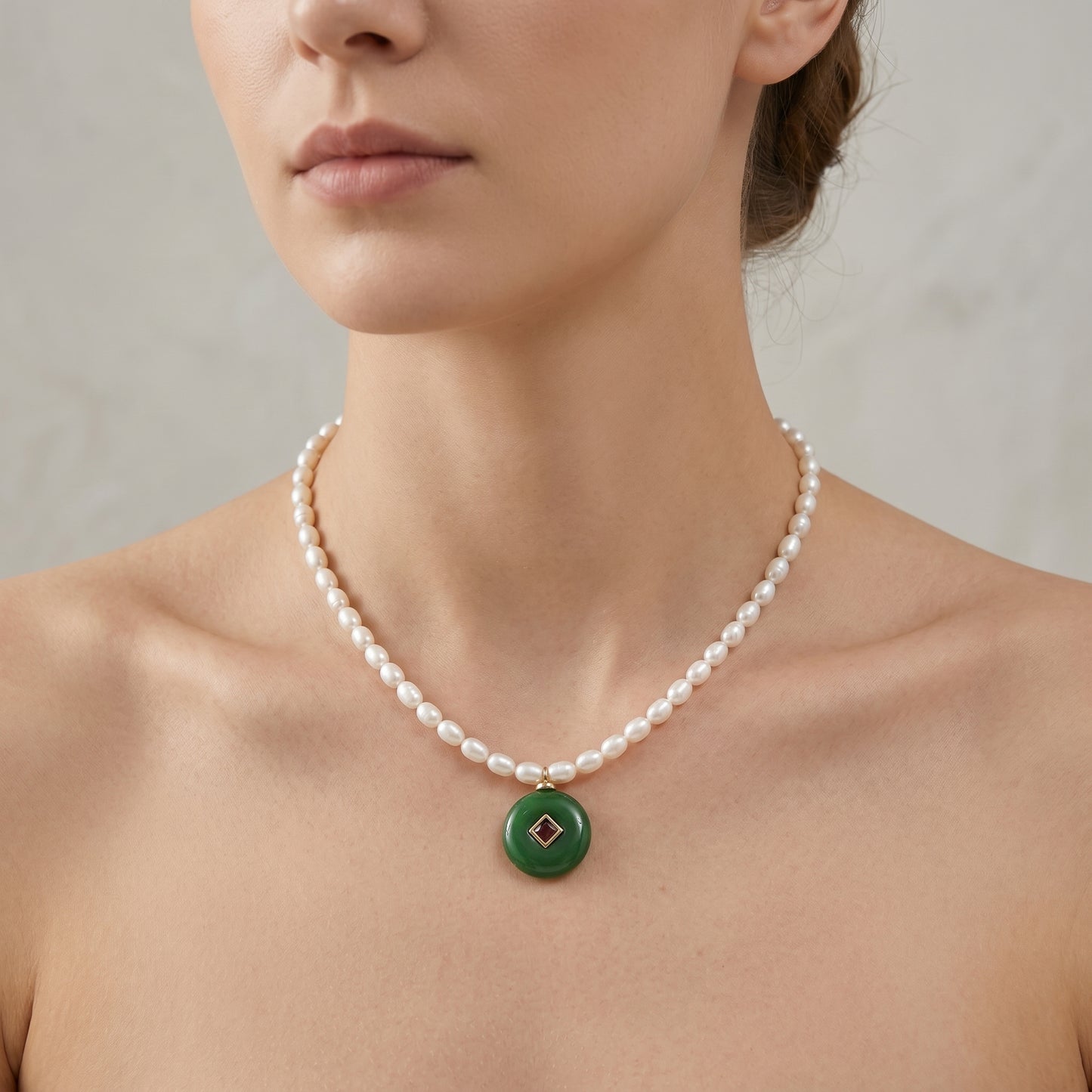 Handmade Customizable Fresh Water Pearl Necklace With Natural Stone Pendant
