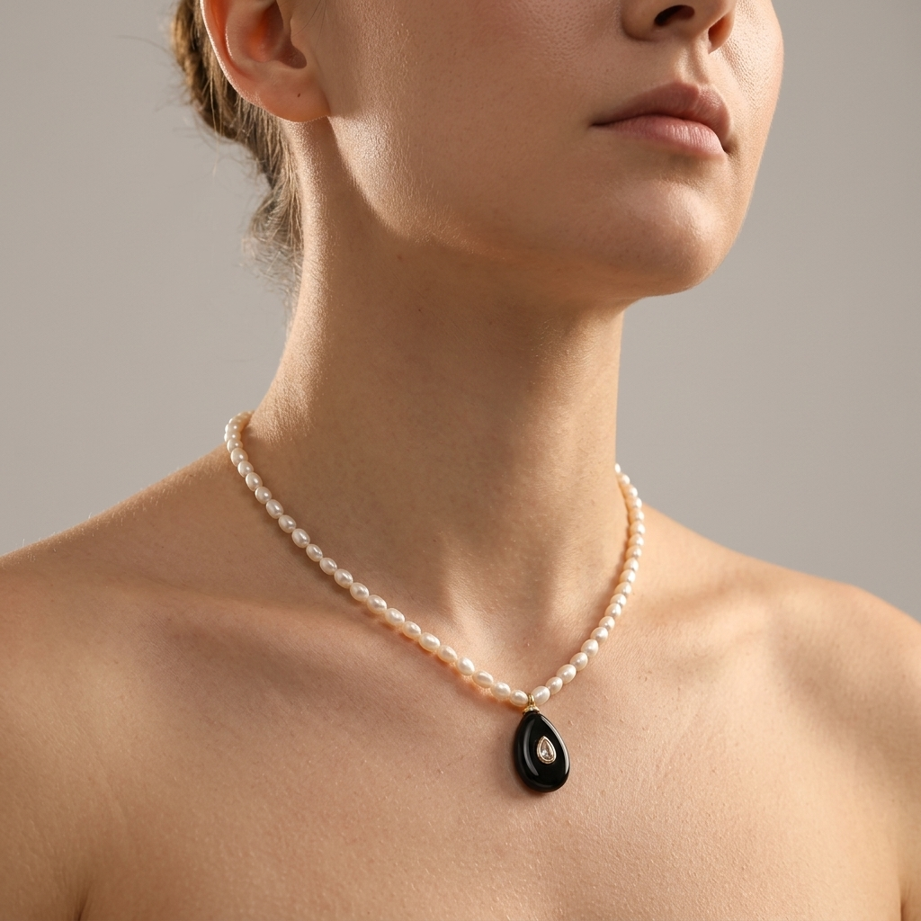 Handmade Customizable Fresh Water Pearl Necklace With Natural Stone Pendant