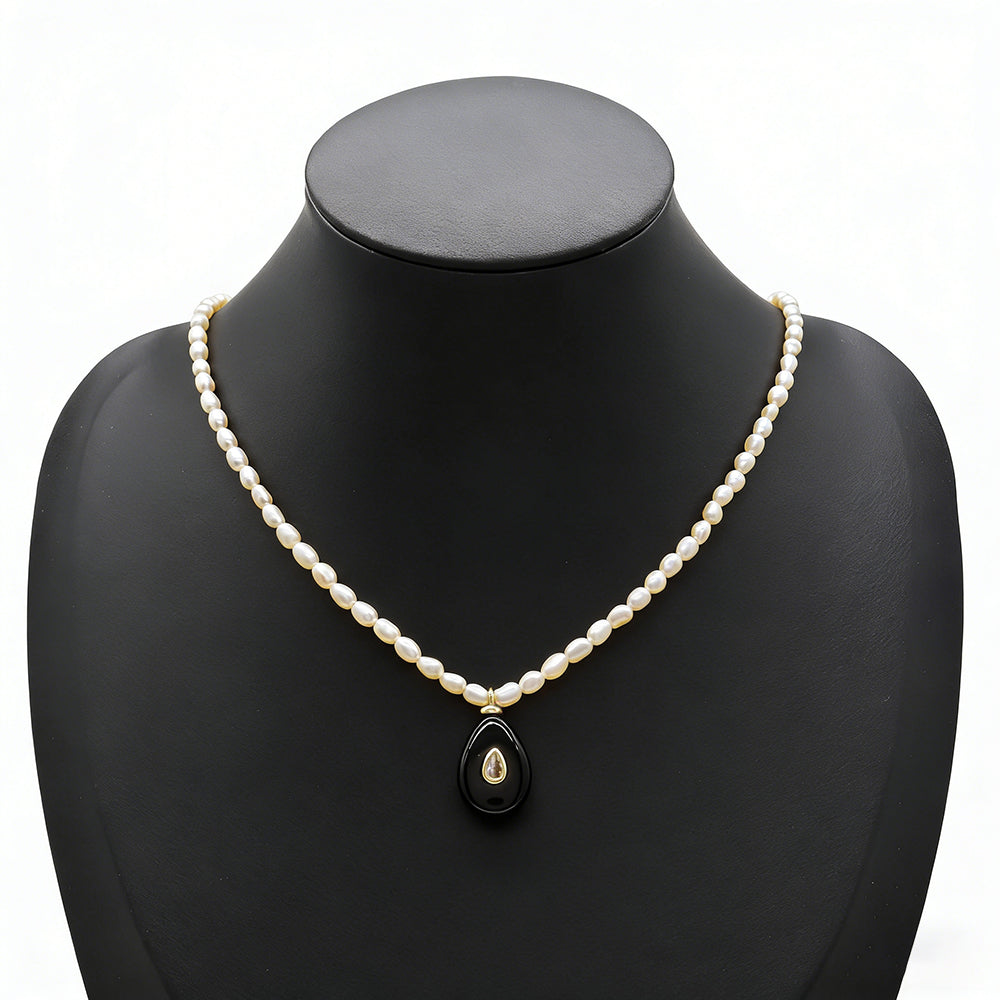 Handmade Customizable Fresh Water Pearl Necklace With Natural Stone Pendant