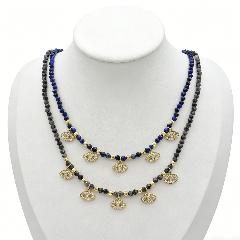 Handmade Customizable Natural Stone Beads Necklace With Brass Pendant