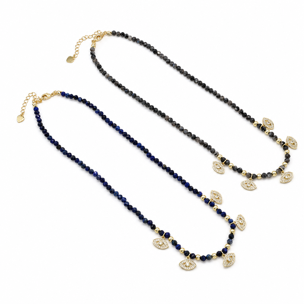 Handmade Customizable Natural Stone Beads Necklace With Brass Pendant