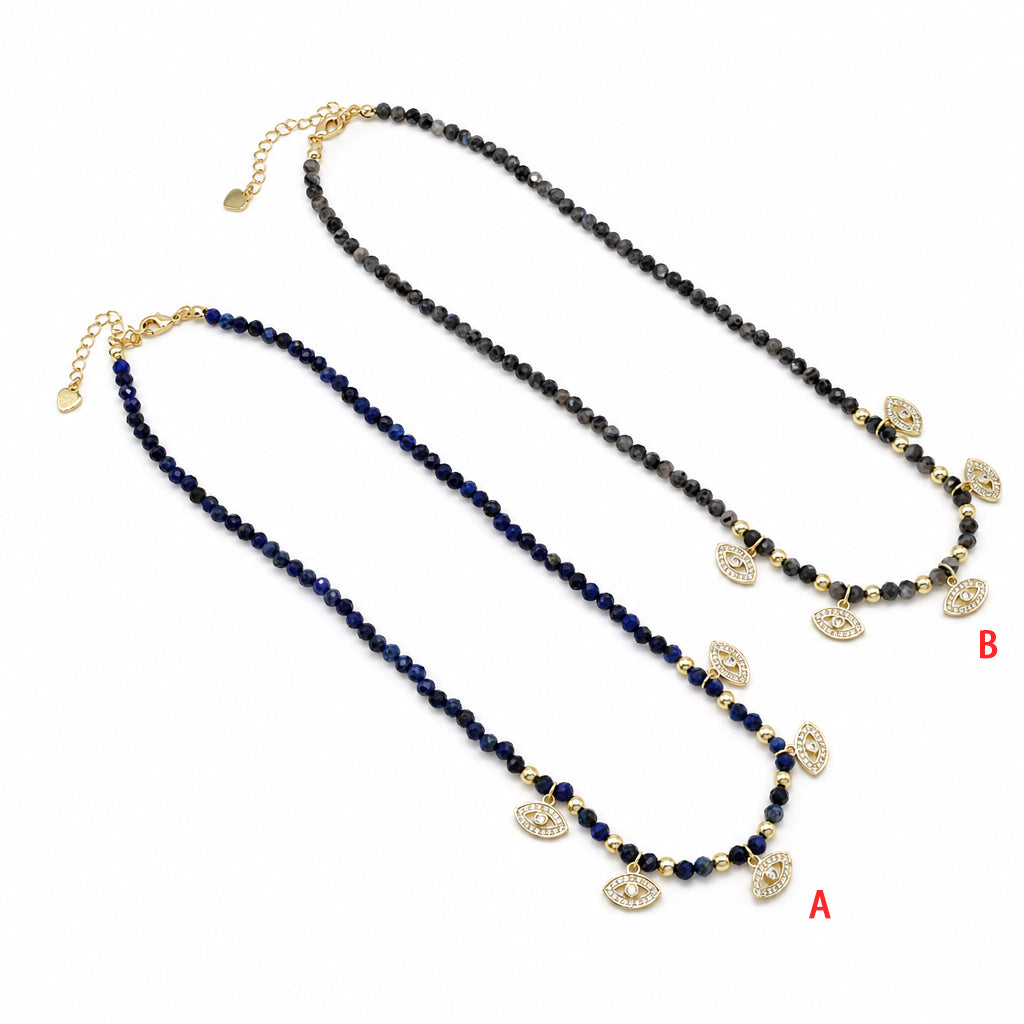 Handmade Customizable Natural Stone Beads Necklace With Brass Pendant