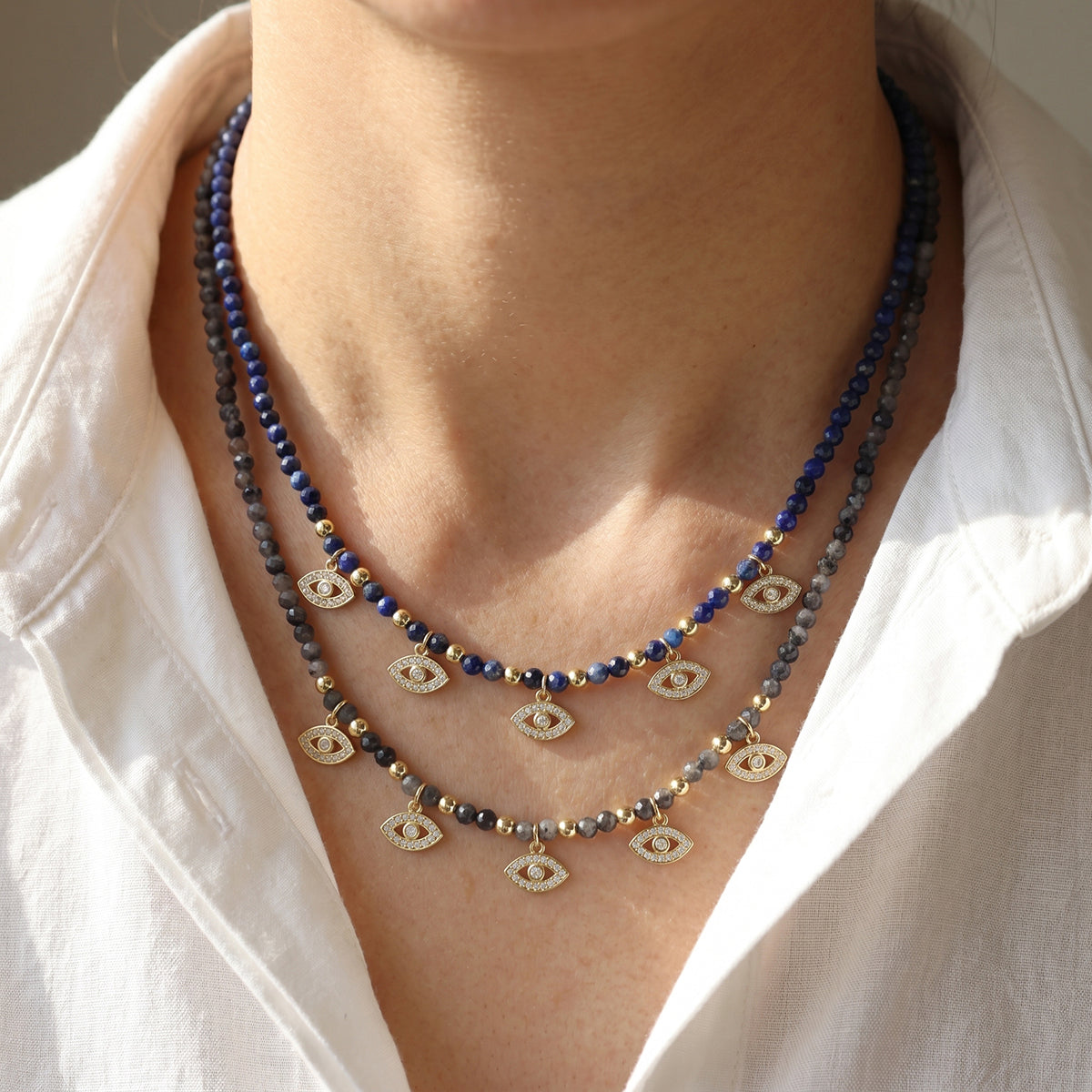 Handmade Customizable Natural Stone Beads Necklace With Brass Pendant