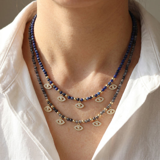 Handmade Customizable Natural Stone Beads Necklace With Brass Pendant