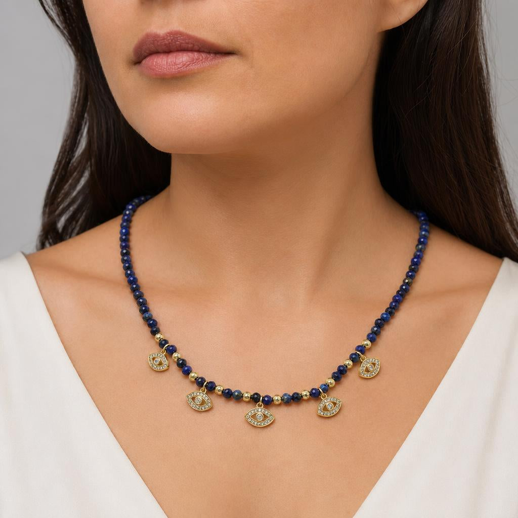 Handmade Customizable Natural Stone Beads Necklace With Brass Pendant