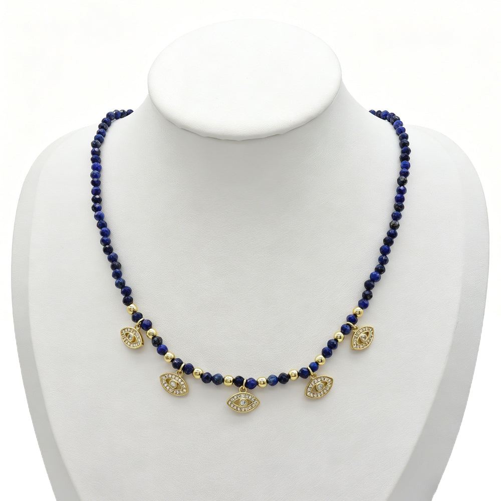 Handmade Customizable Natural Stone Beads Necklace With Brass Pendant