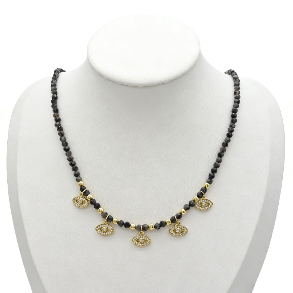 Handmade Customizable Natural Stone Beads Necklace With Brass Pendant