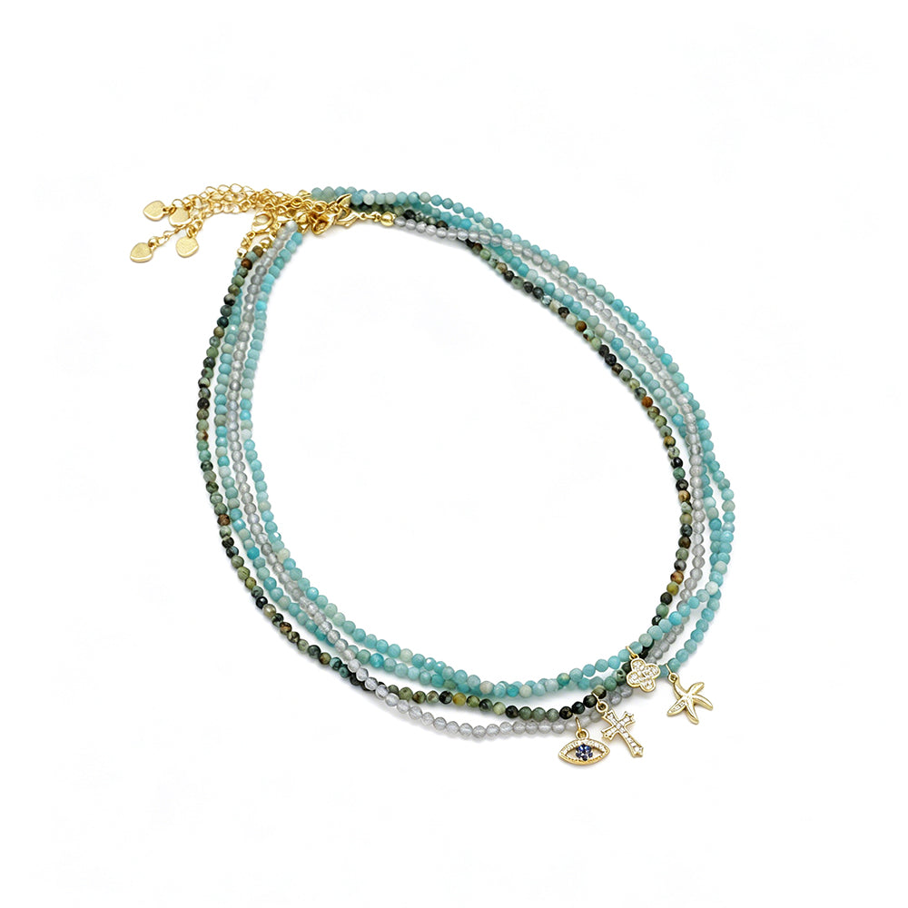 Handmade Customizable Natural Stone Beads Necklace With Brass Pendant