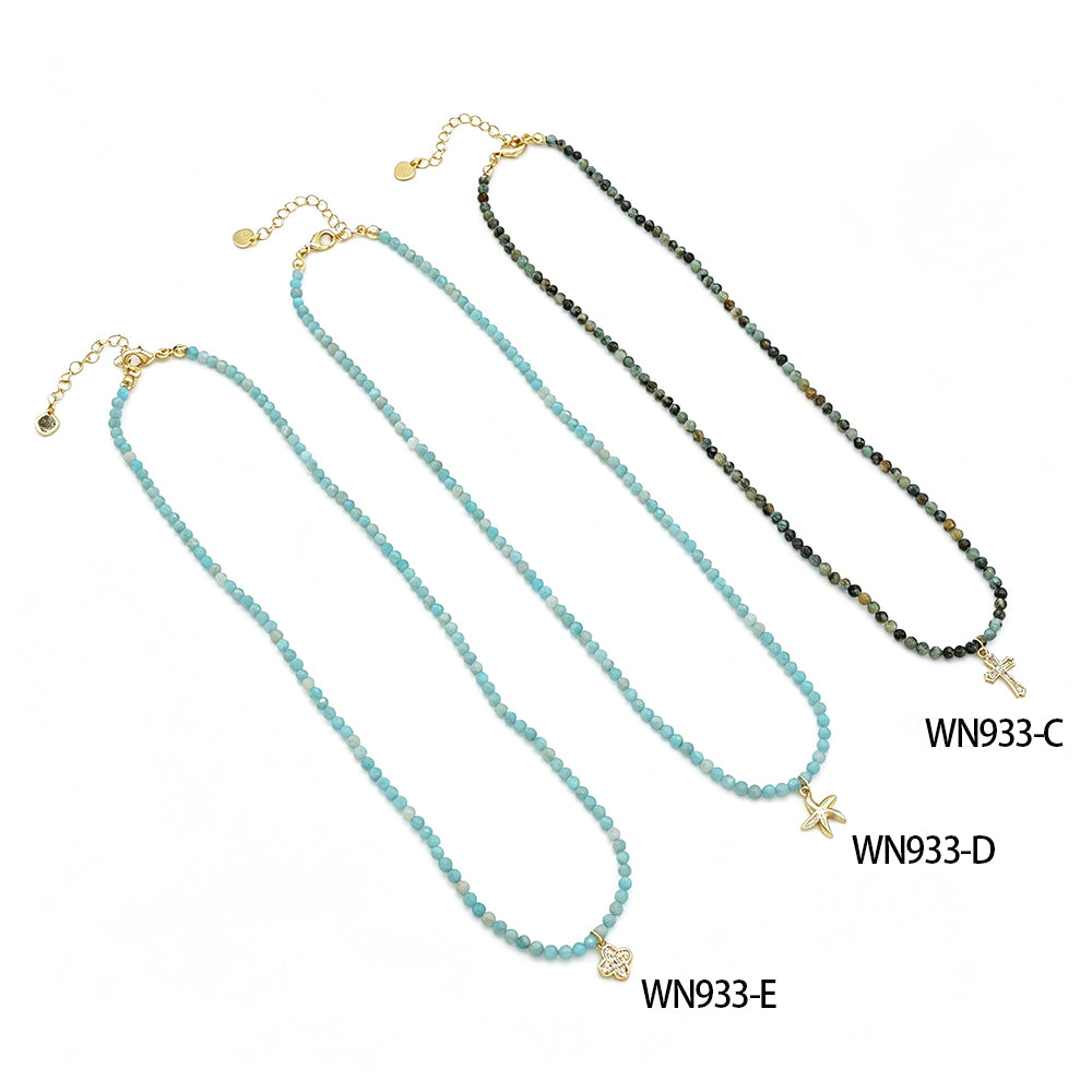 Handmade Customizable Natural Stone Beads Necklace With Brass Pendant