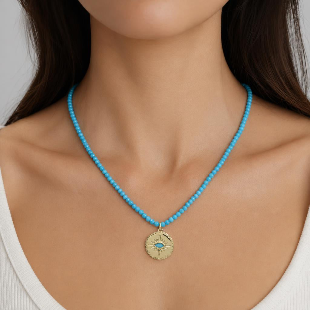 Handmade Customizable Natural Stone Beads Necklace With Brass Pendant