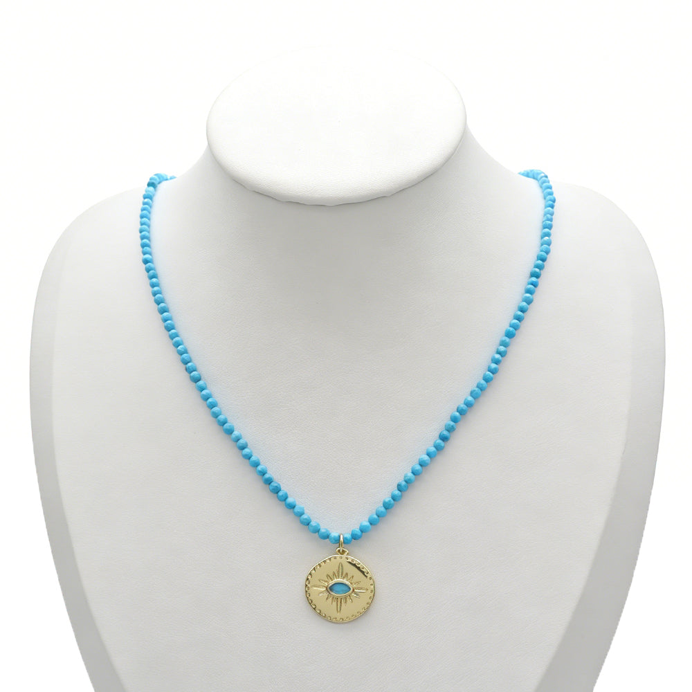 Handmade Customizable Natural Stone Beads Necklace With Brass Pendant
