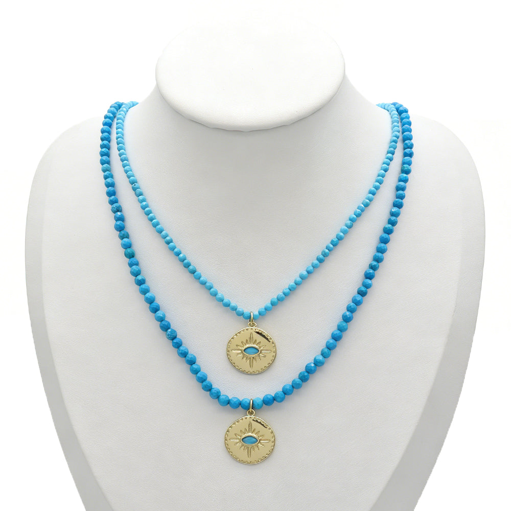 Handmade Customizable Natural Stone Beads Necklace With Brass Pendant