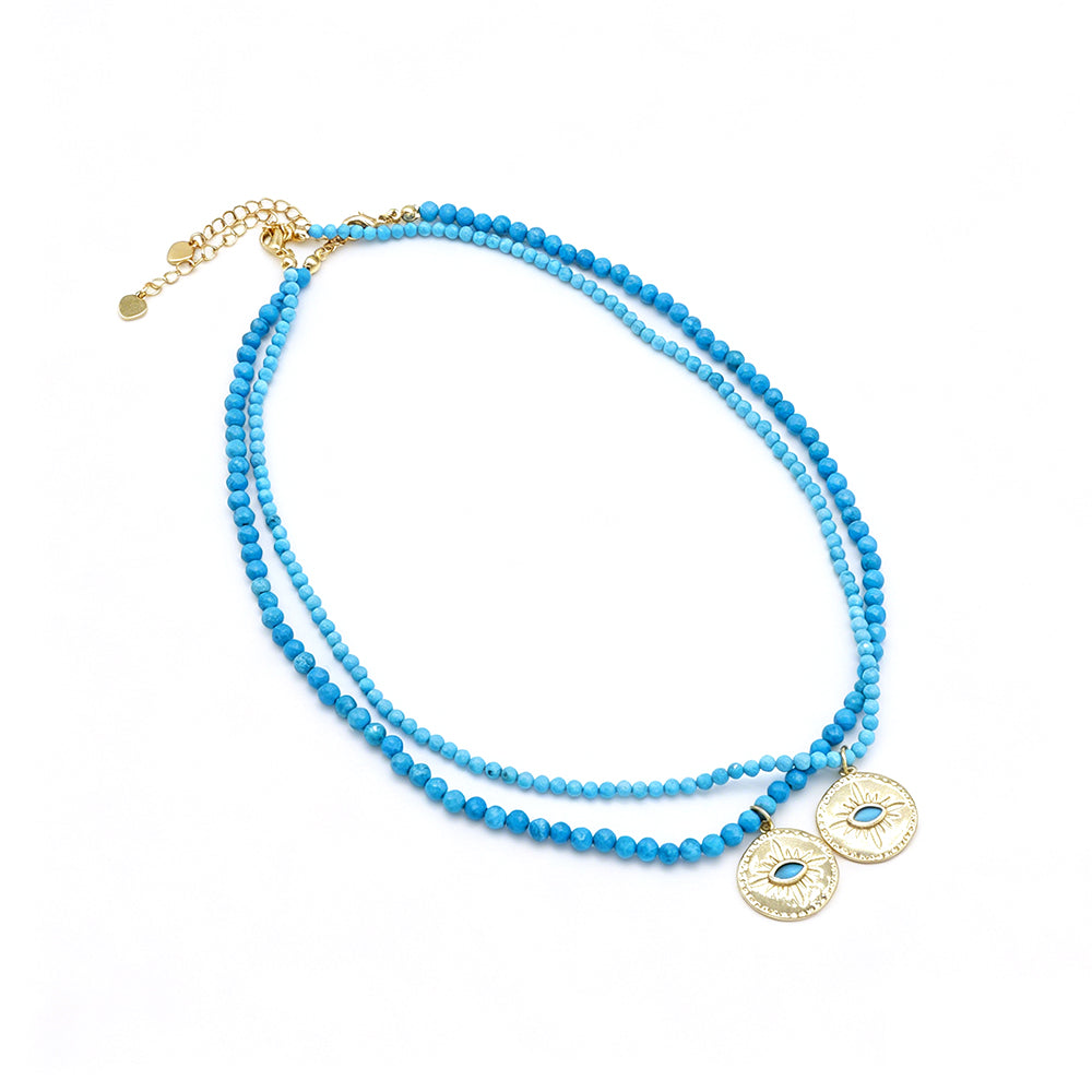 Handmade Customizable Natural Stone Beads Necklace With Brass Pendant