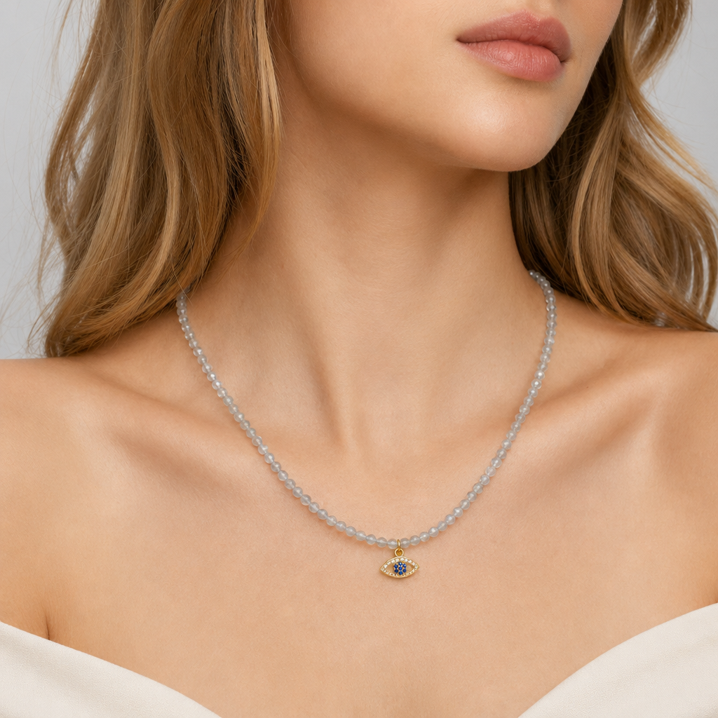 Handmade Customizable Natural Stone Beads Necklace With Brass Pendant