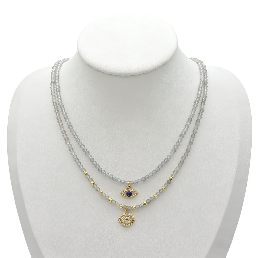 Handmade Customizable Natural Stone Beads Necklace With Brass Pendant