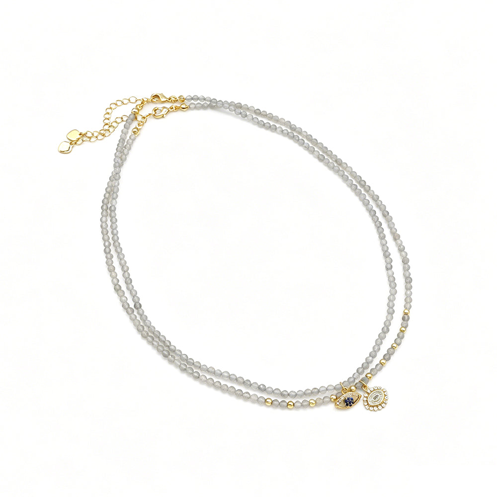 Handmade Customizable Natural Stone Beads Necklace With Brass Pendant
