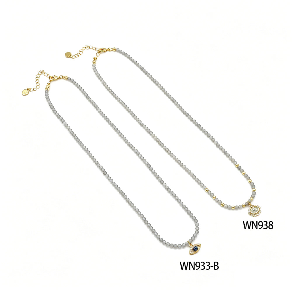 Handmade Customizable Natural Stone Beads Necklace With Brass Pendant
