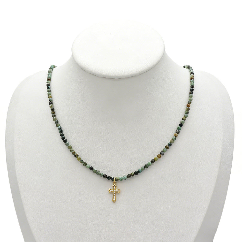 Handmade Customizable Natural Stone Beads Necklace With Brass Pendant