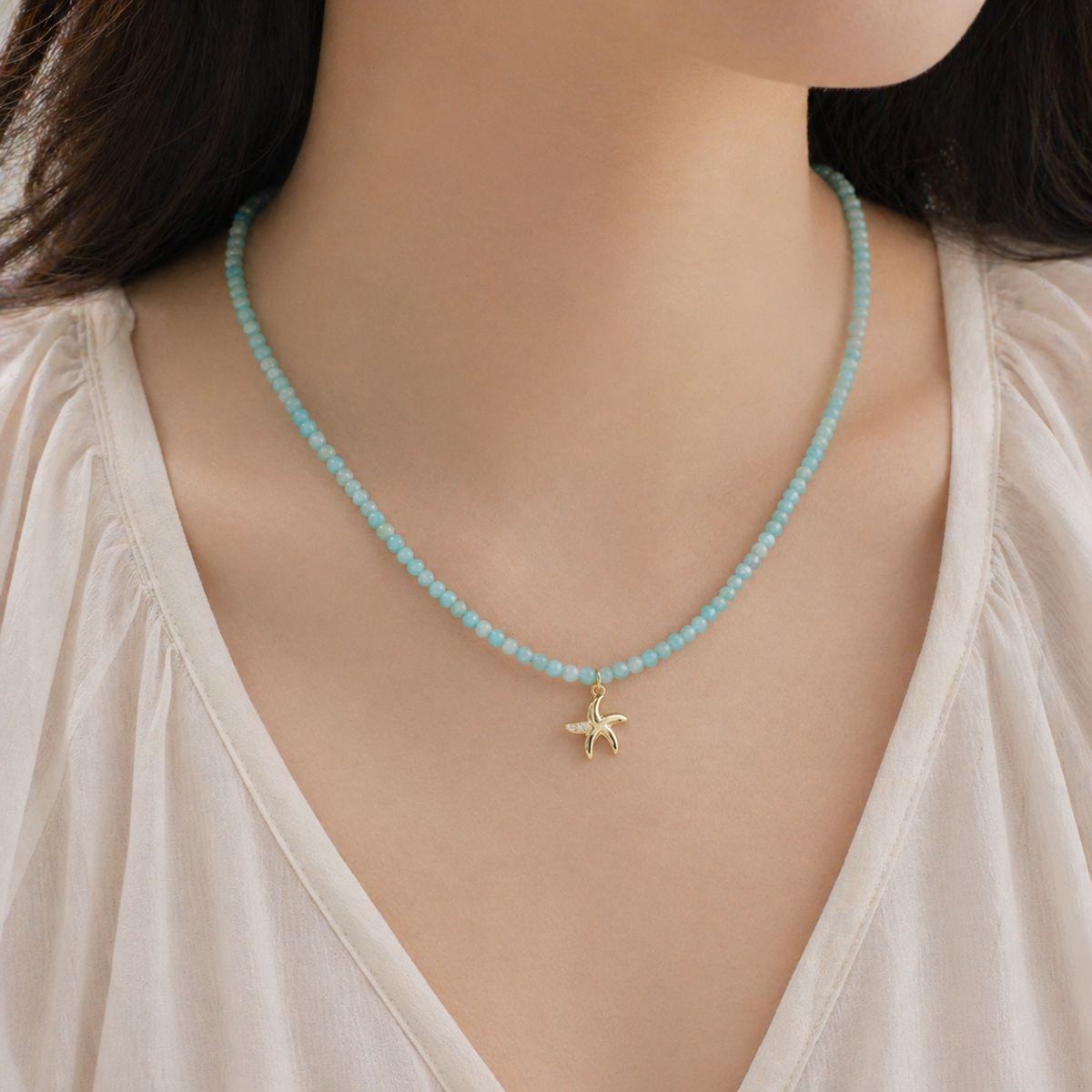 Handmade Customizable Natural Stone Beads Necklace With Brass Pendant