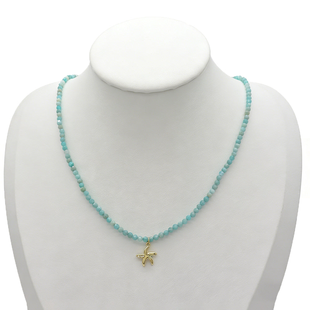 Handmade Customizable Natural Stone Beads Necklace With Brass Pendant