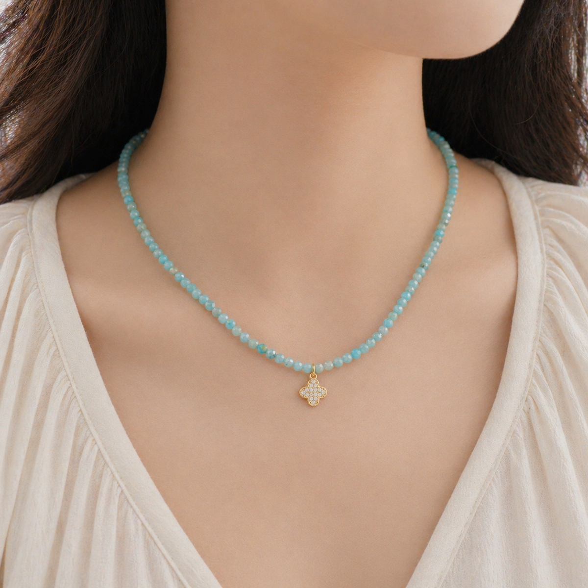 Handmade Customizable Natural Stone Beads Necklace With Brass Pendant