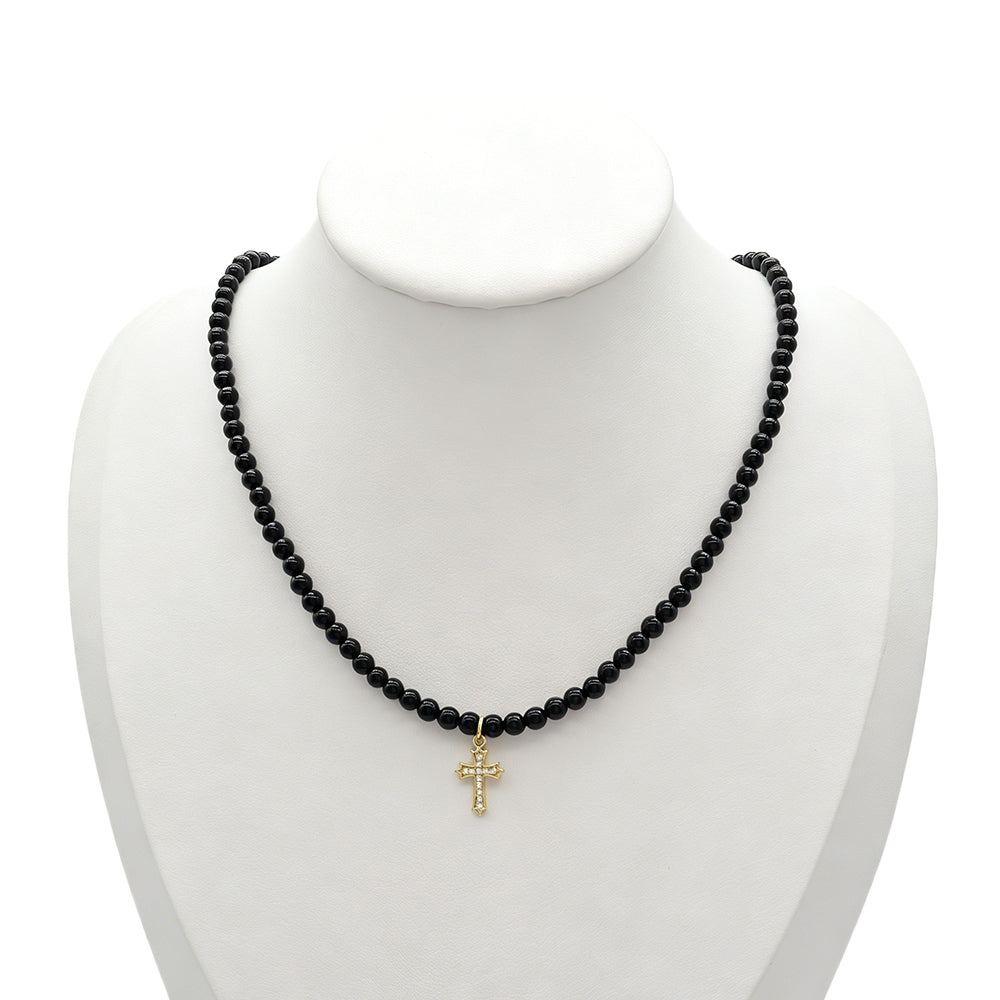 Handmade Customizable Natural Stone Beads Necklace With Brass Pendant