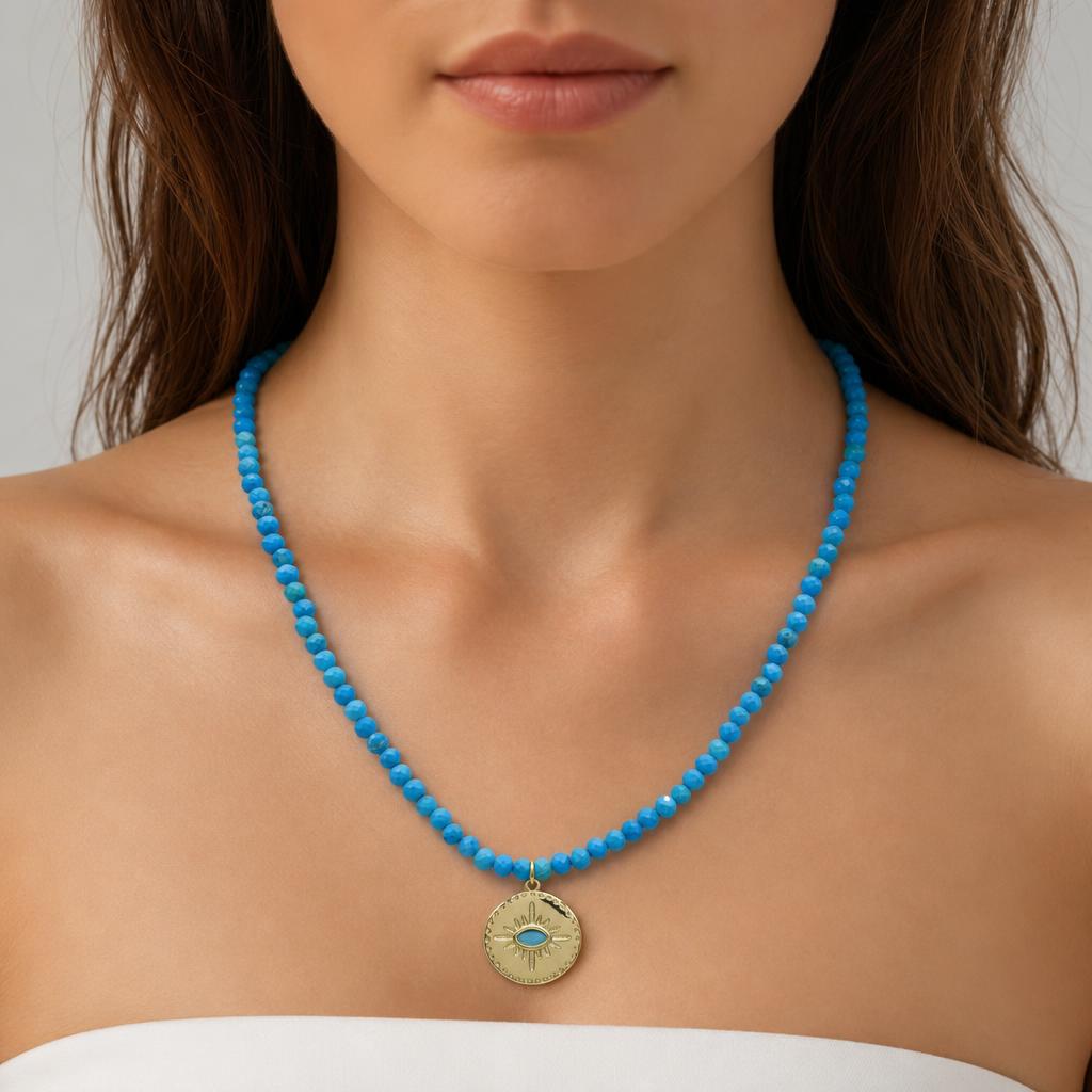 Handmade Customizable Natural Stone Beads Necklace With Brass Pendant